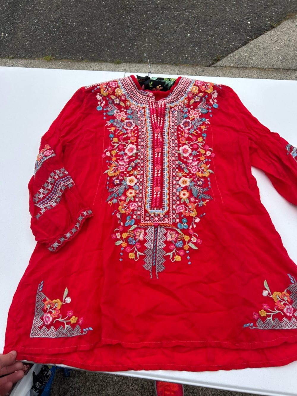 Johnny Was Red Embroidered Floral V‑Neck Tunic - Picture 10 of 13